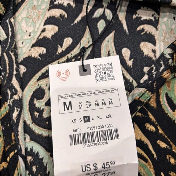 ZARA Green/Black Paisley FLOWY PRINTED SHIRT Sz M NWT - Picture 8 of 10